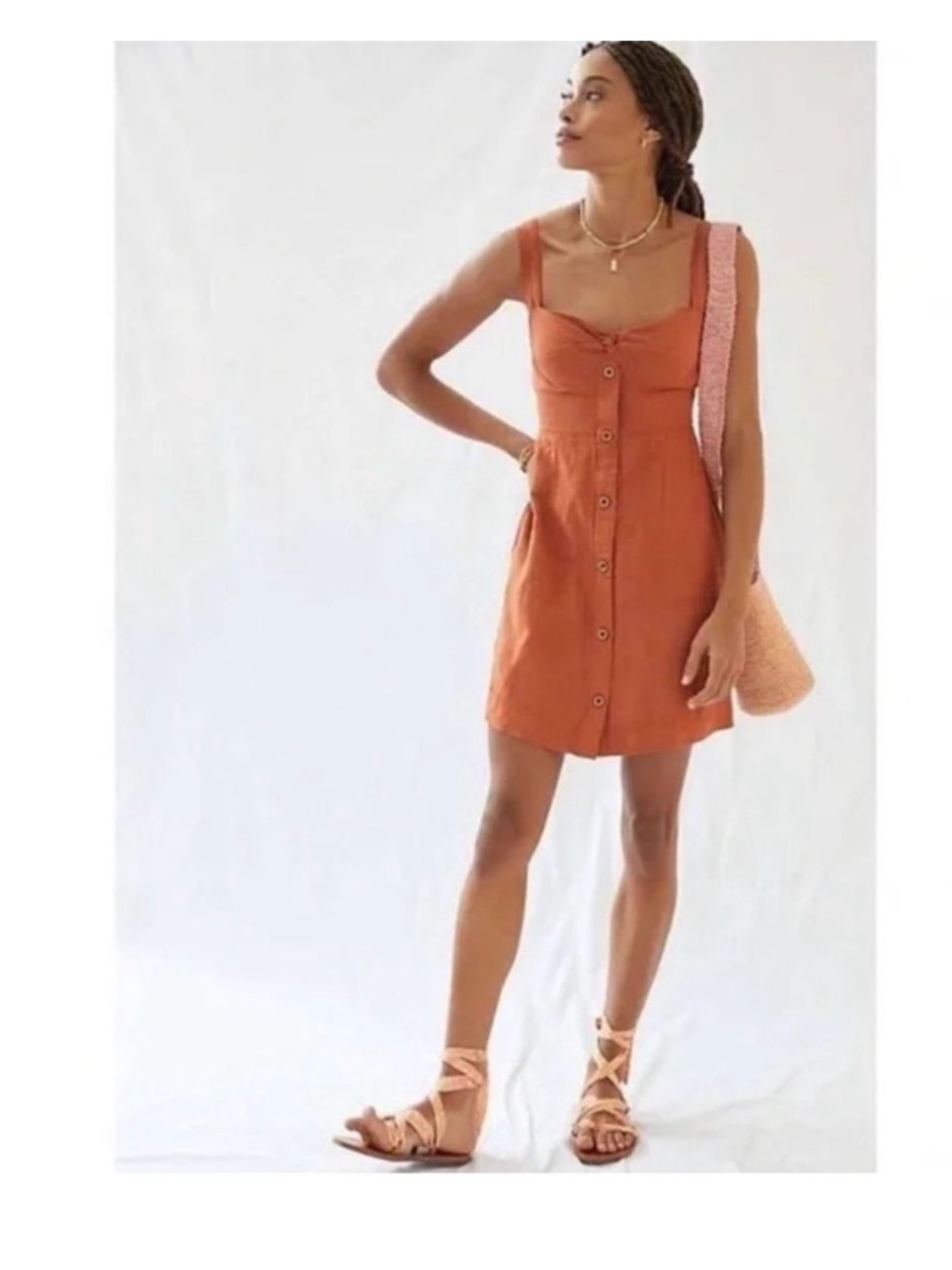 Maeve Button-Front Rust Orange Mini Dress - Picture 2 of 5